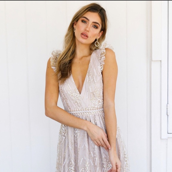 shania frill lace maxi dress